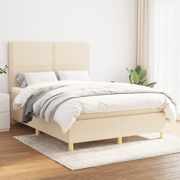 vidaXL Boxspringbett mit Matratze Creme 140x190 cm Stoff 3142254