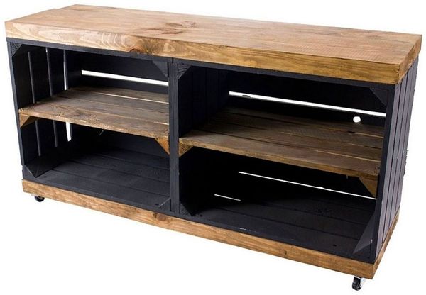 Kistenkolli Altes Land Allzweckkiste Sitzbank schwarz mit Sitzfläche aus dicken Holzplanken Palisandert (Spar-Set, 1er Set)