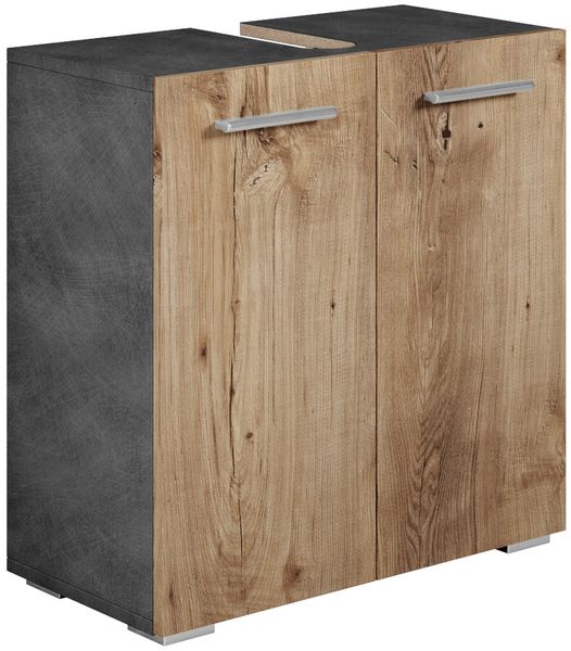 Badplaats Waschbeckenunterschrank Jupiter 60x30 cm Dunkel Grau mit Kastanien Eiche - Stehender Badezimmerschrank mit 2 Türen und Montagematerial