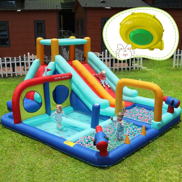 Merax Hüpfburg Aufblasbar Wasserpark Wasserspielcenter mit Gebläse 450x365x217cm