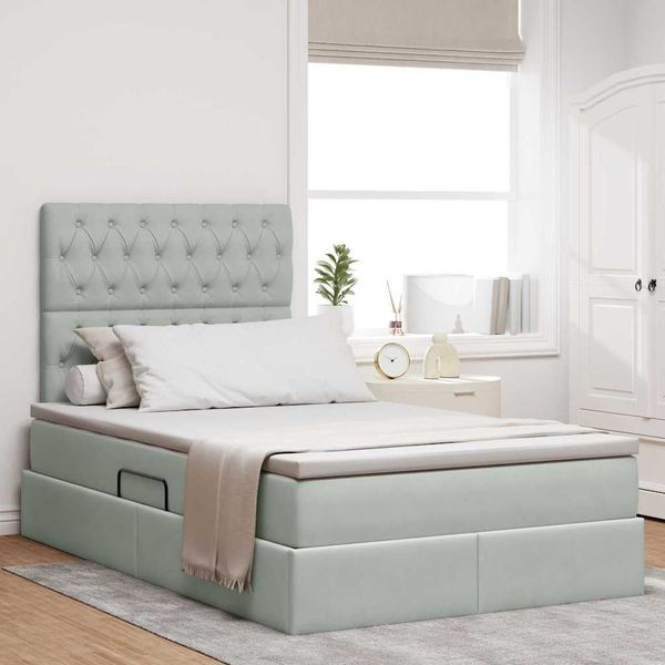vidaXL Aufbewahrungsbett mit Matratze Hellgrau 120 x 190 cm Samt 3372075