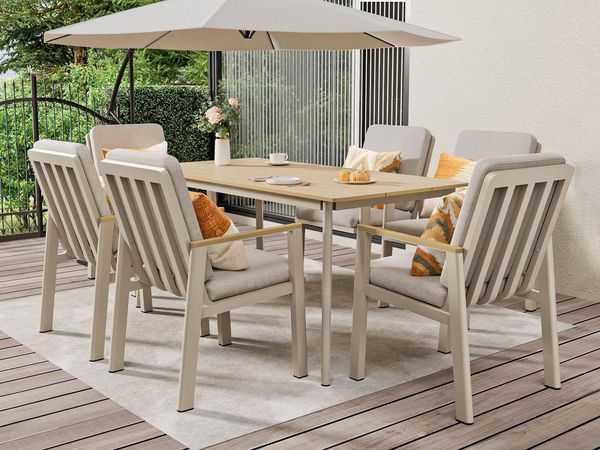 MeXo Gartenlounge-Set Garten Essgruppe für 6 Personen, (Gartenmöbel-Set aus Aluminium, 7-tlg, mit ergonomischen Sesseln inkl. Kissen), Belastbarkeit pro Sitzplatz 140 kg