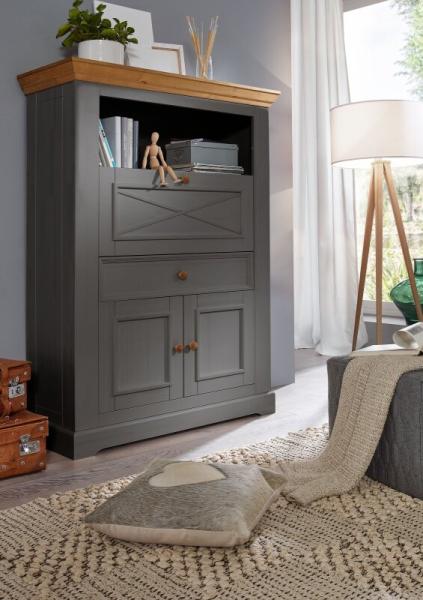 Sekretär 108x152cm "Zürich II" Kiefer massiv grau WZ-0133 Bild 2