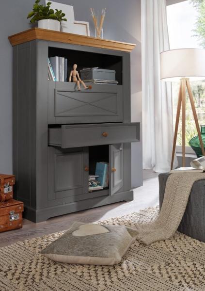 Sekretär 108x152cm "Zürich II" Kiefer massiv grau WZ-0133 Bild 3