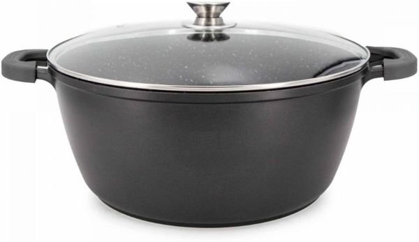 XXL Kochtopf mit Deckel ø44 cm mit Marmorbeschichtung ca. 23 L - Schwarz