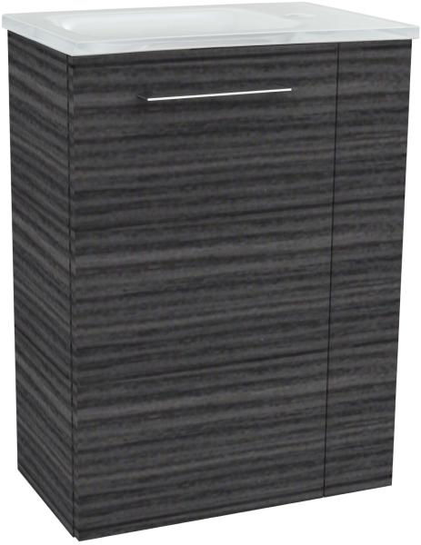 Fackelmann SBC B. PERFEKT Gäste WC Set 2-teilig 45 cm, Anthrazit Holzoptik, links, Glas Weiß