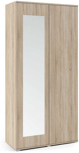 Kleiderschrank 90 cm Modulo 2-türig mit Spiegel, Mehrzweckschrank, Sonoma Eiche, Push-to-Open-System, Modernes Design, 185 x 40 x 90 cm