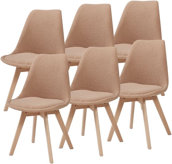Esszimmerstuhl Fläten 6er Set Bouclé Taupe [en. casa]