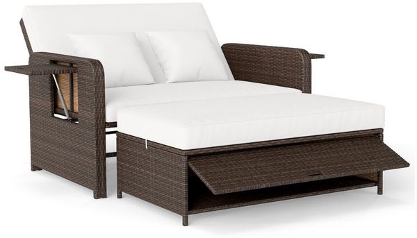 COSTWAY Loungebett, Rattan, 2-Personen, 3 in 1, mit verstellbarer Rückenlehne