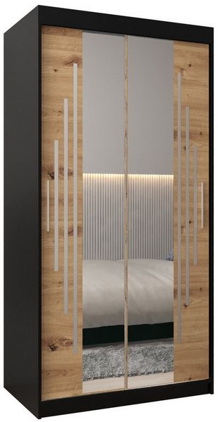 ABIKS MÖBEL Schwebetürenschrank YORK 1 Schlafzimmerschrank - mit Spiegel, Kleiderstange und Regalen