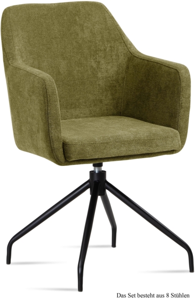 Armlehnstuhl drehbar (8er-Set) Donnie 57x87x60 Schwarz/Olivgrün