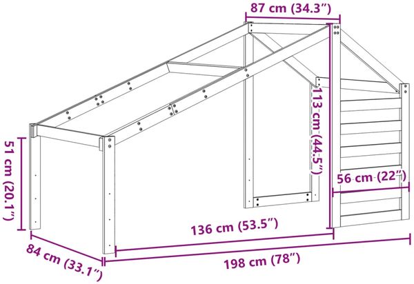vidaXL Dach für Kinderbett Weiß 198x87x113 cm Massivholz Kiefer 846874 Bild 9