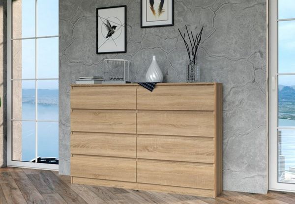 Home Collective Kommode Highboard Sideboard für Flur Schlafzimmer Wohnzimmer (Perfekt für Wohnzimmer, Schlafzimmer oder Esszimmer), mit 8 Schubladen, Breite 140 cm Höhe 97, Sonoma