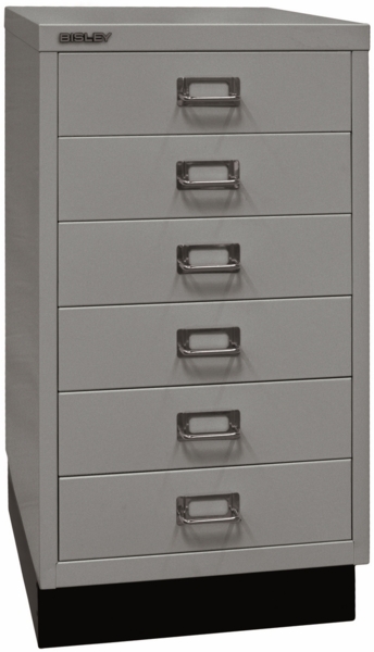 BISLEY Schubladenschrank aus Metall DIN A3 in silber mit 6 Schubladen und Sockel Werkzeugschrank Metallschrank, L29A36S-355