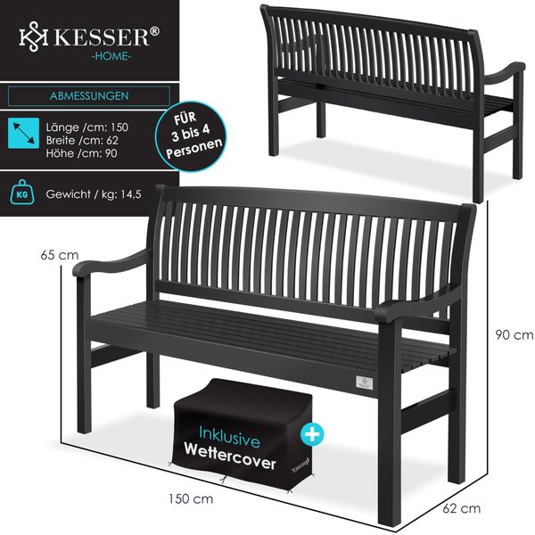KESSER® Gartenbank Holz Holzbank wetterfest | Für 3 bis 4 Personen | Parkbank aus Massivholz | Sitzbank 320 kg belastbar | Balkonbank Bank für Balkon Terrasse & Garten inkl. Cover Anthrazit, 150 cm Bild 7