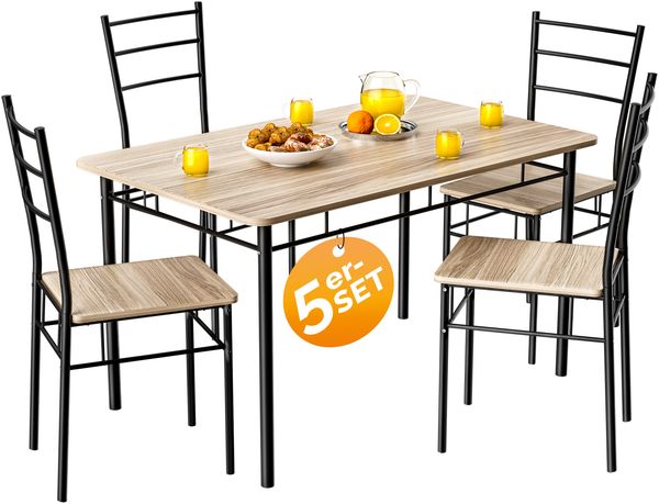 CASARIA® Esstisch mit 4 Stühlen Holz Eiche hell