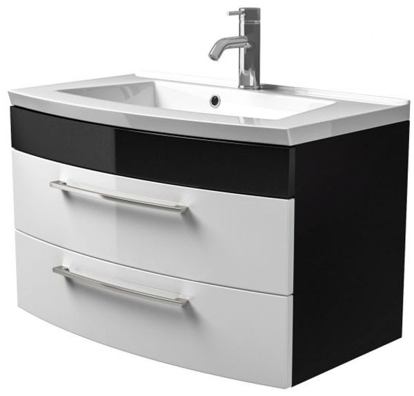 Waschbeckenunterschrank inkl. Waschbecken Rima weiß Anthrazit Hochglanz 82 cm