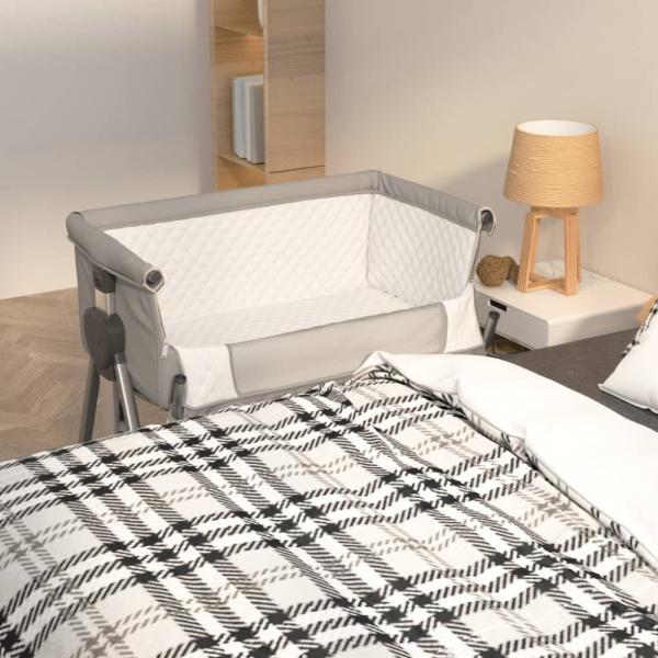 vidaXL Babybett mit Matratze Hellgrau Leinenstoff 10289