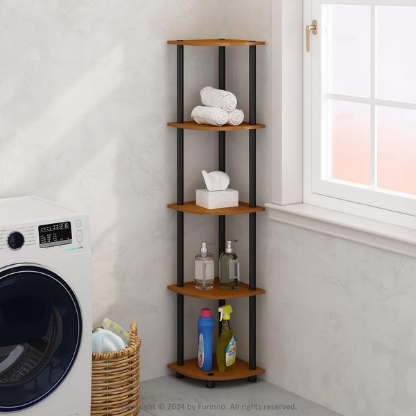 Furinno Turn-N-Tube Eckregal, 5-stufiges Eck-Display-Regal, Regaleinheit, für Organisation und Aufbewahrung, Wohnzimmer, Home Office, Garage, Schlafzimmer, Helle Kirsche