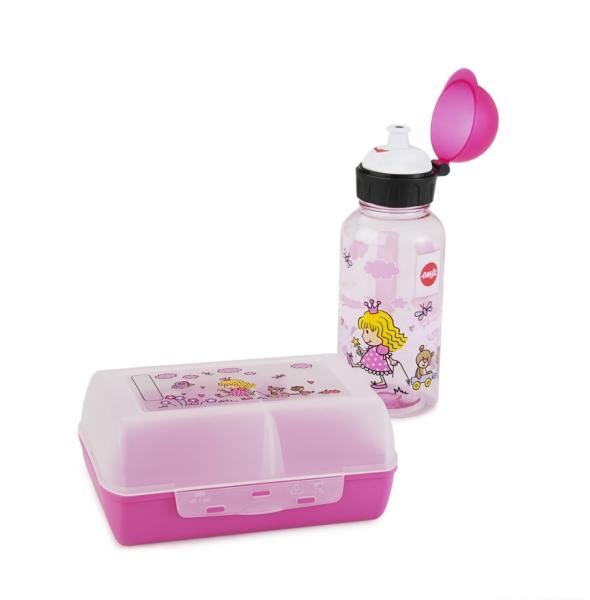 emsa Kinder Trinkflasche & Lunchbox Flasche: 0,4 l, Brotdose: 7,0 x 18,0 cm transparent, rosa