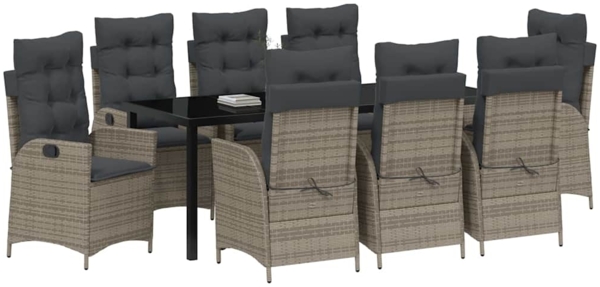 vidaXL Garten Essgruppe 9 pcs Grau Poly-Rattan 3380504 Bild 2