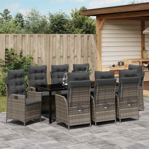 vidaXL Garten Essgruppe 9 pcs Grau Poly-Rattan 3380504 Bild 3