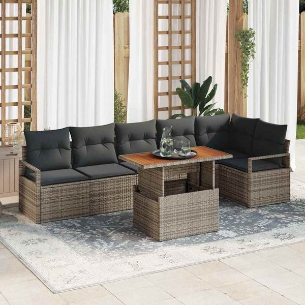 vidaXL Garten Essgruppe mit Kissen 7 pcs Grau und Braun 3349719