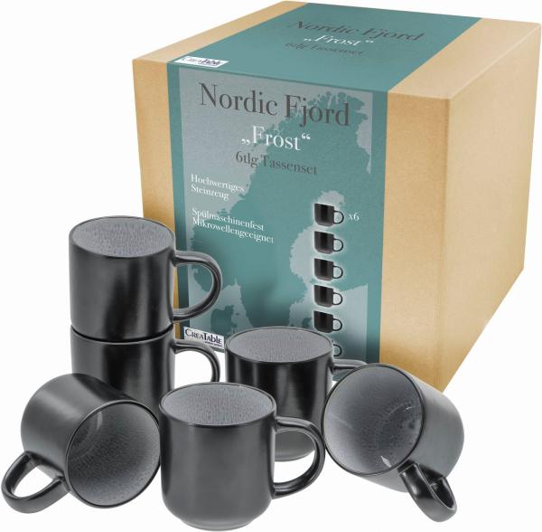 CreaTable Becher Nordic Fjord, 6-tlg, Steinzeug, Kaffeebecher, Tassen Set, 6-teilig, 285 ml