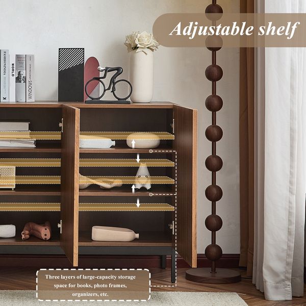 Sideboard 150 x 40 x 80 cm aus MDF in Dunkelbraun mit 3D-Wellfront & 3 Türen