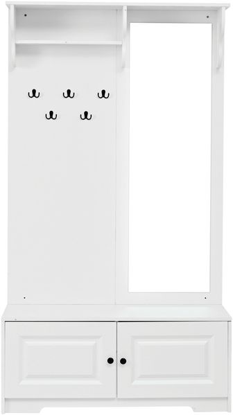 Merax 180cm Garderoben mit Spiegel, 5 Kleiderhaken, 2 Schränken und Regal, Flur Garderobenständer Kleiderständer mit Schuhschrank, Flurgarderoben, Kompaktgarderobe, Weiß Bild 9