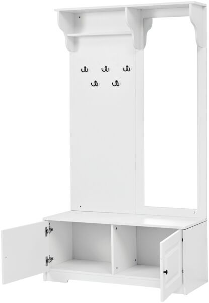 Merax 180cm Garderoben mit Spiegel, 5 Kleiderhaken, 2 Schränken und Regal, Flur Garderobenständer Kleiderständer mit Schuhschrank, Flurgarderoben, Kompaktgarderobe, Weiß Bild 8