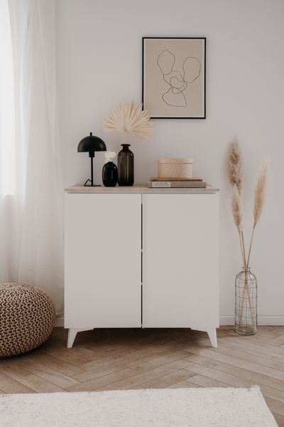 Kommode >Bertrix< in Sandstein / weiß - 88x92x40cm (BxHxT)