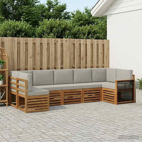 vidaXL Ecksofa Set mit Kissen 6 pcs Natürlich und Hellgrau 3384802