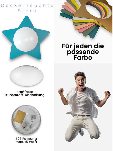 Große Deckenleuchte Stern fürs Kinderzimmer MDF Holz in Pastellrosé, E27, B 53cm Bild 6