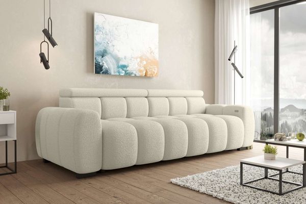 99rooms Alessio Bigsofa Boucle-Stoff ABRIAMO Weiß mit Sitztiefenverstellung