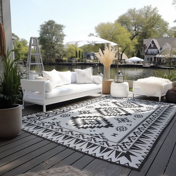 ELLE DECORATION 'Dynamic' Teppich, rechteckig, Höhe: 5 mm, Flachgewebe, In-& Outdoor, wendbar, Schwarz, 120 x 170 cm (Rechteckig)