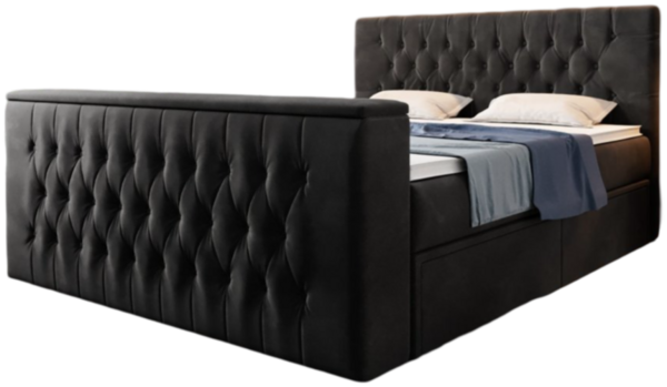 Boxspringbett Vulnero mit TV Lift und Stauraum (2 Schubladen) 200x200 Schwarz H2 (bis 70kg)