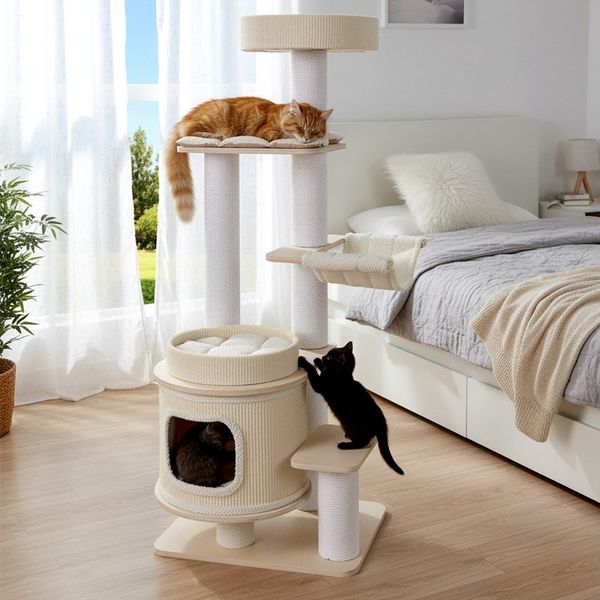 COSTWAY Kratzbaum, Katzenbaum, mit Höhle, Bett, Hängematte, 151cm hoch