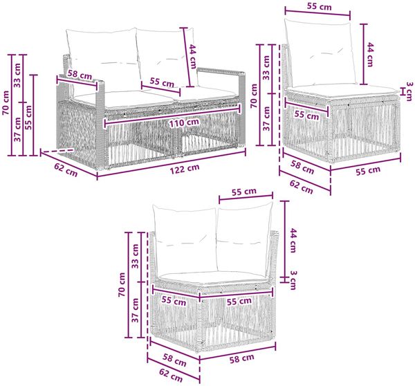 vidaXL Gartensofa-set 11 pcs Grau Poly-Rattan 3435746 Bild 7