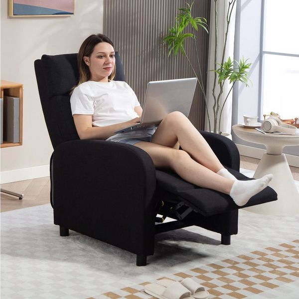 HOMCOM Relaxsessel mit Leinenoptik, Taschenfederkern (TV-Sessel, 1-St, Fernsehsessel mit Liegefunktion), bis 150 kg belastbar für Wohnzimmer, Schwarz