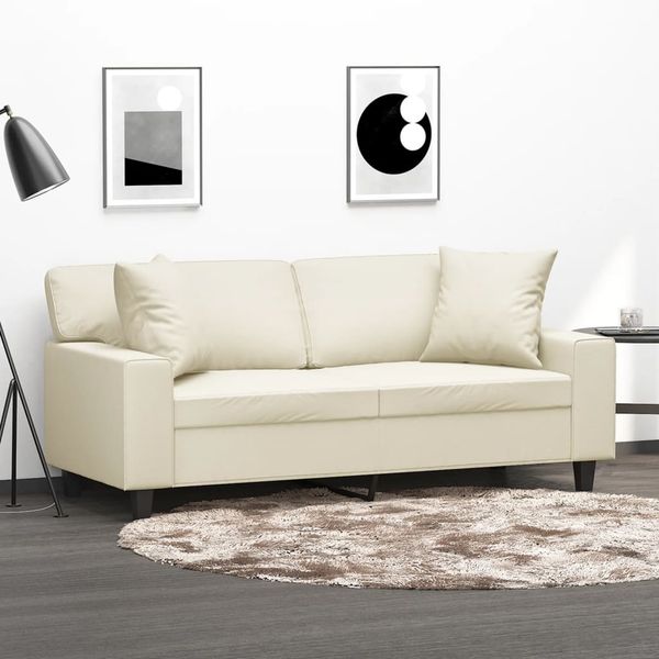 vidaXL 2-Sitzer-Sofa mit Zierkissen Creme 140 cm Kunstleder 3200867
