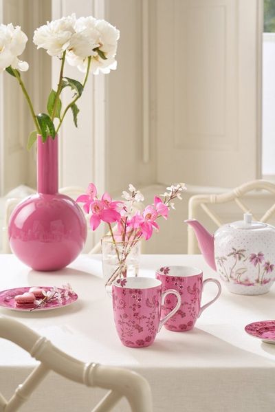 PiP Studio Tasse Pip Studio, 2Set Tassen, Jolie Flower, Pink, Groß 350 ml, 2-tlg, Porzellan