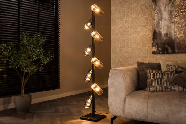 KAWOLA Stehleuchte MALLAWI Stehlampe 8-flammig Glas schwarz 175 x 30 x 30 cm