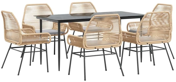 vidaXL 7-tlg. Garten-Essgruppe mit Kissen Braun Poly Rattan Glas 3334475