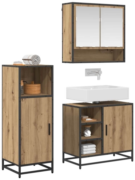 vidaXL Badezimmermöbel-Set mit Regal 3 pcs Artisan-Eiche Holzwerkstoff 3402343
