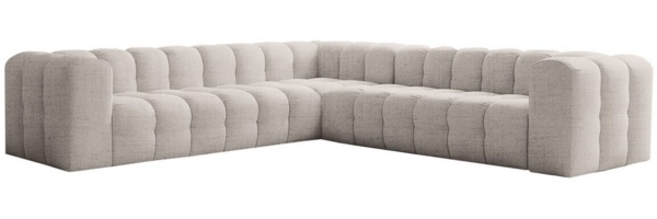 Ecksofa Designersofa SOLVIE in Stoff Moly Creme Seite Universal