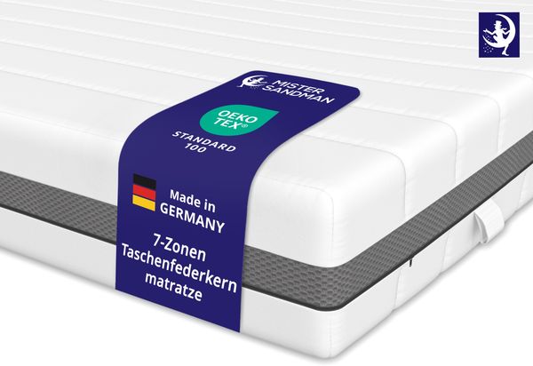 Taschenfederkern Matratze 140 x 200 cm – 24 cm hoch – Härtegrad H3 H4 7-Zonen Federkernmatratze mit abnehmbarem Bezug