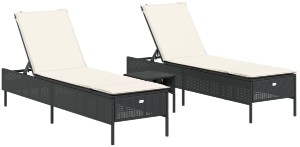 vidaXL 3-tlg. Sonnenliegen-Set mit Auflage Schwarz Poly-Rattan 3284263
