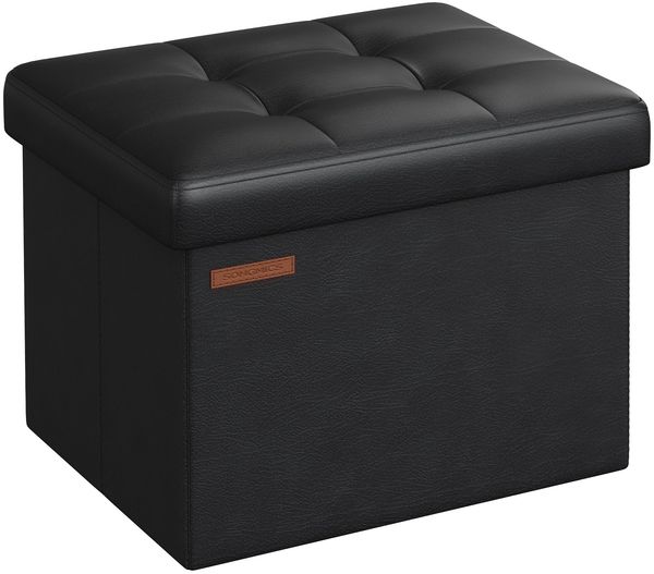 SONGMICS Sitzhocker mit Stauraum, kleine klappbare Sitzbank, 31x41 cm Fußbank, Aufbewahrungsbox, bis 130 kg belastbar, für Wohnzimmer Schlafzimmer Schlafsaal, tintenschwarz LSF100B01
