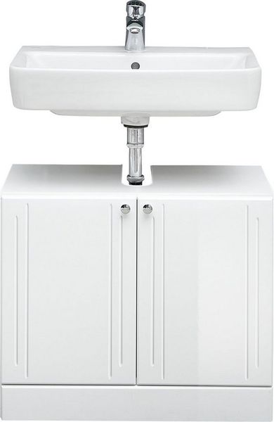 Saphir Waschbeckenunterschrank Quickset 955 Unterbeckenschrank, Weiß Hochglanz, 2 Türen Waschbeckenschrank inkl. Türdämpfer, 65 cm breit, ohne Waschbecken